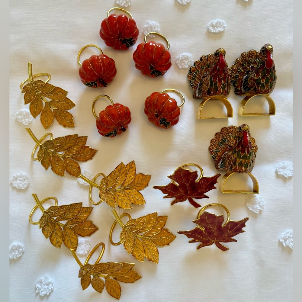 Williams Sonoma Cloisonné Thanksgiving Napkin Rings, Set of 16